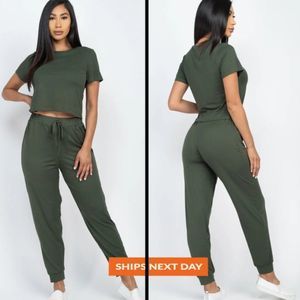 Baby-Tee Jogger Two Piece Set - Baby Tee Top - Jogger Set - Women's Jogger